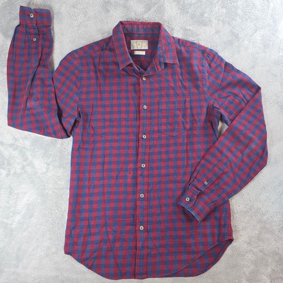 Zara Man Other - Zara Man Mens Small Red Blue Check Slim Fit Button Down Denim Collection Shirt‎